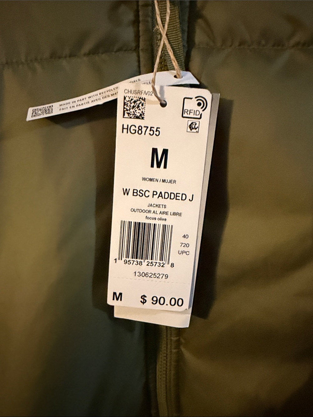 adidas Olive Green Puffer Jacket - Picture 2 of 5